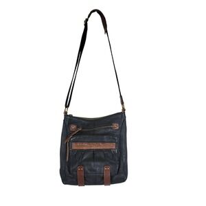 The Sak Black Leather Crossbody Bag with Brown Accents